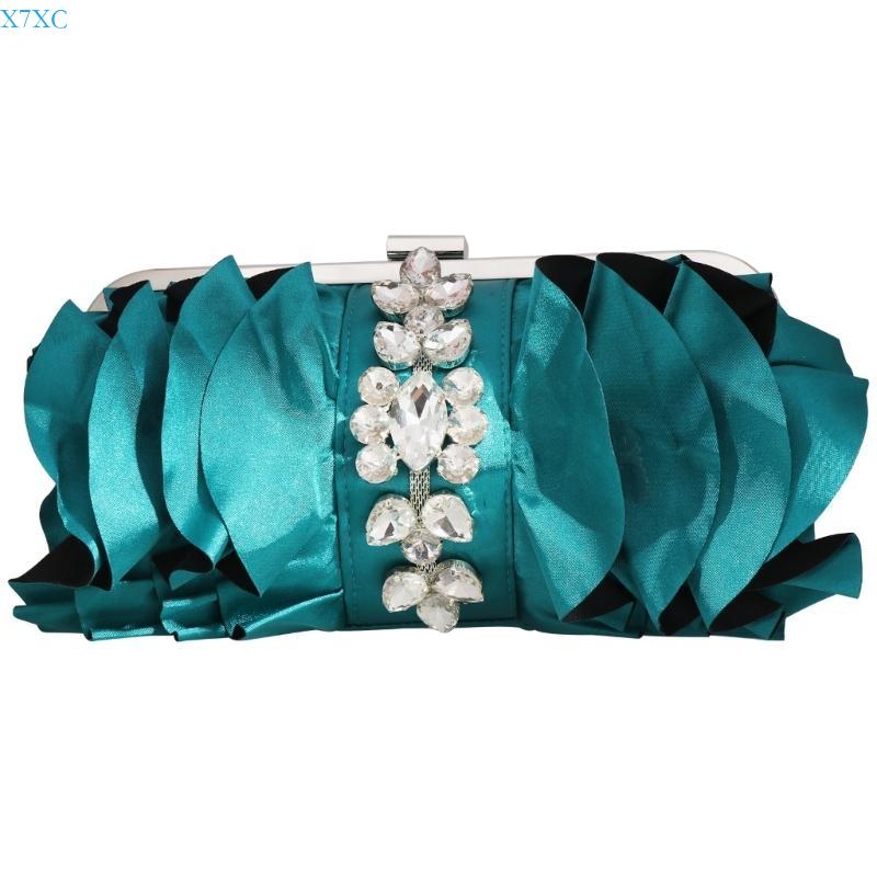 

X7XC Delicate Rhinestones Evening Bag Removable Chain Flower Shoulder Purse legant Handbag for Wedding Parties and Functions зелений