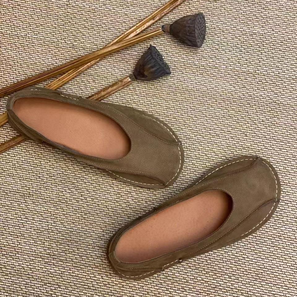 Leather Retro Single Shoes Soft Leather Soft Sole One Pedal First Layer Cowhide Women's Shoes New Flat Shoes