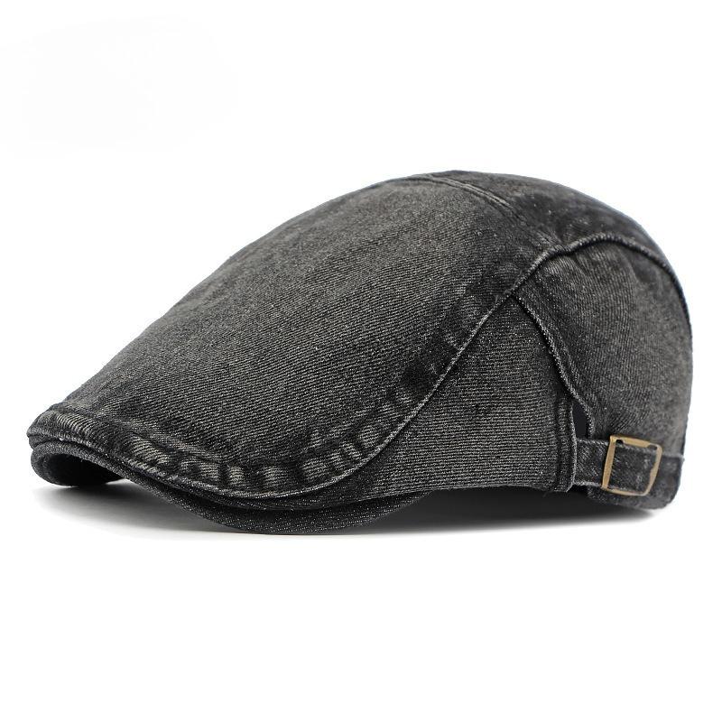 Vintage Washed Denim Beret for Men Women British Retro Flat Cap Solid Color Cotton Newsboy Cap Adjustable Duckbill Cap