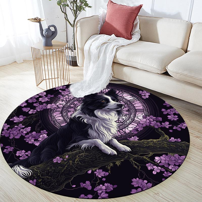Runder Teppich mit Border Collie Muster, Teppich für Wohnzimmer, Schlafzimmer, Spielzimmer, Rutschfeste Bodenmatte, Weihnachtsgeschenke und Geburtstagsgeschenke.