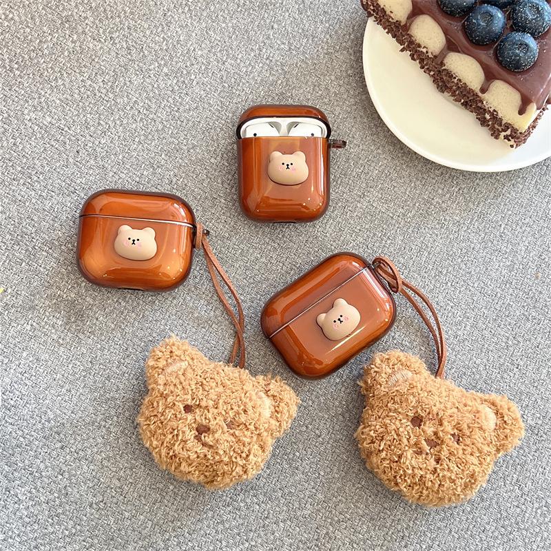 Korean cute bear plush pendant AirPods pro1 protective case for Apple earphones 1/1 generation soft case