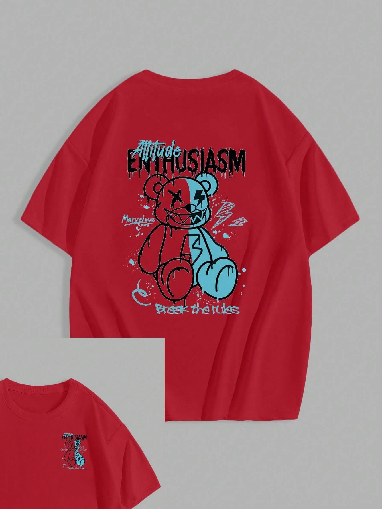 

Cartoon Bear Printed T-Shirt Men s Summer Fashion Trend Cotton Short Sleeve Loose Comfort Top Large Size Men s Clothing 4XL