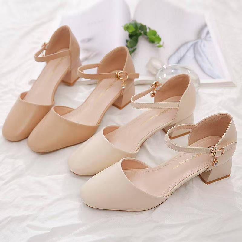 

Summer bag head single shoes one-word hollow sandals with skirts versatile temperament 34 бежевий