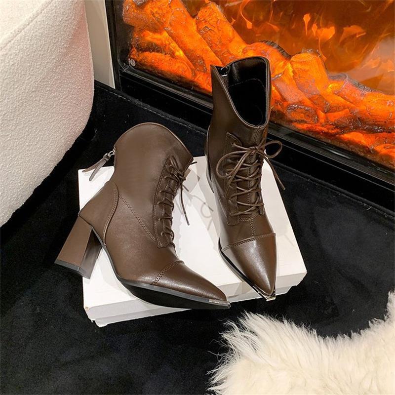 New Women's Shoes: Pointed-toe High-heeled Single Boots and Short Boots