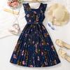 Girls' Dress Children's Clothing Summer Suspender Retro Printed Temperament Pleated Dress