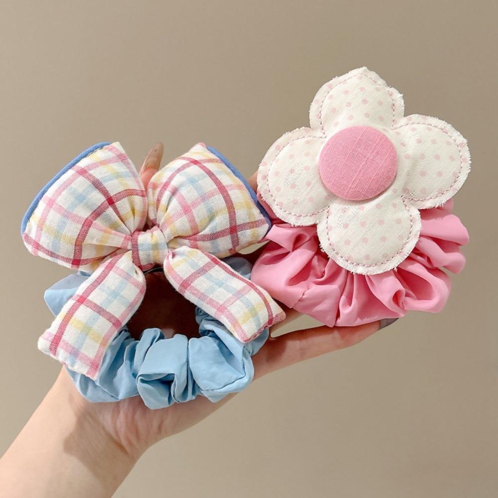 Sweet Girl Style Ponytail Headwear Dot Print Flower Elastic Rubber Bands for Girl's Women