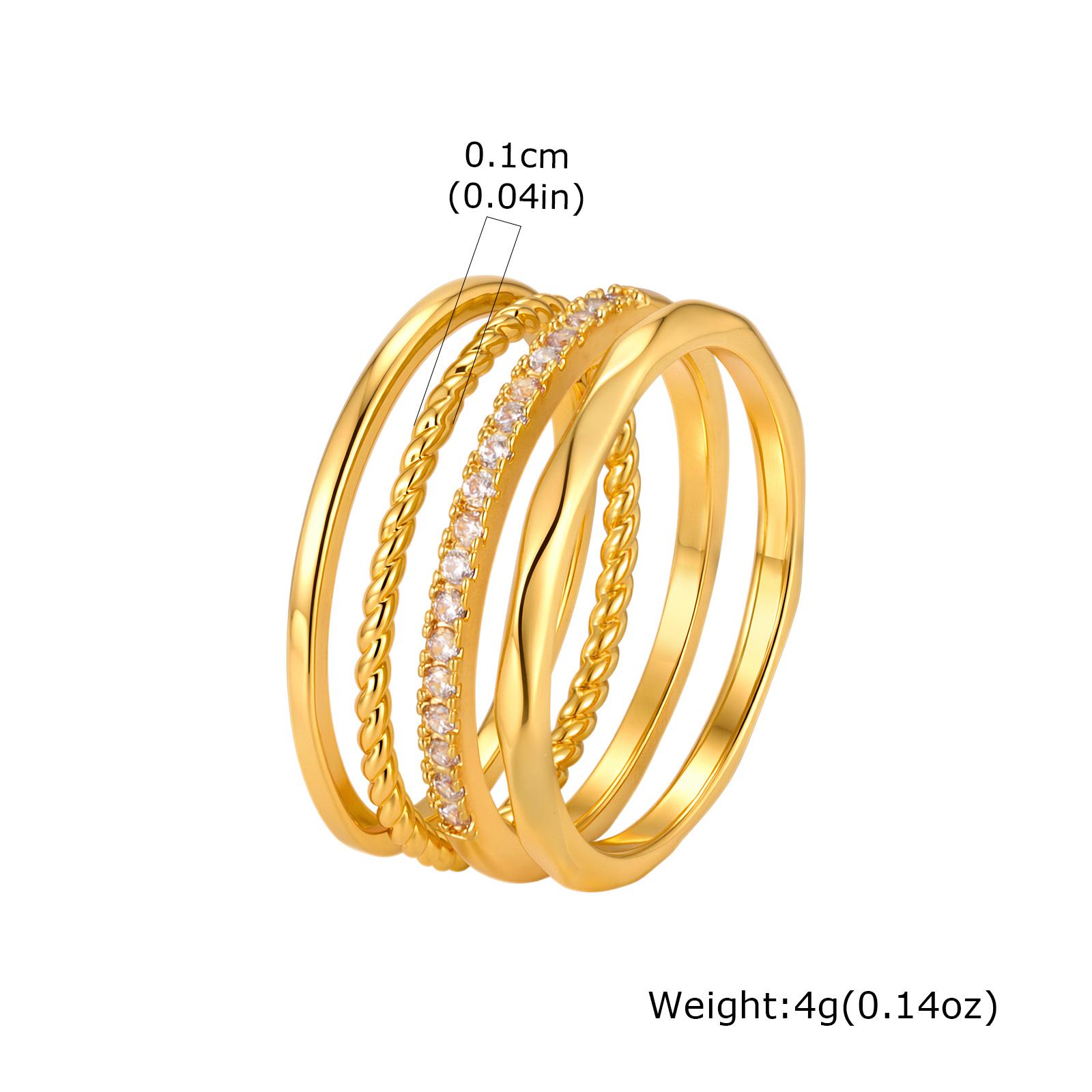 Stapelbare Ringe für Damen 14 Karat Goldbeschichtet Verdrehtes Band Micro Pave Zirkonia Komfort Passform Midi Knöchelring Set s Pack Schmuck US Size 09 beige