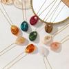 Women's Retro Stainless Steel Necklace with Red Agate Pendant, Lightweight Non-fading Fashion Choker Accessory