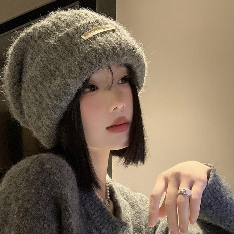 Knitted Hat Autumn and Winter New Stacked Wool Hat Big Head Circumference Showing Face Small Versatile Hat Warm Bald Hat