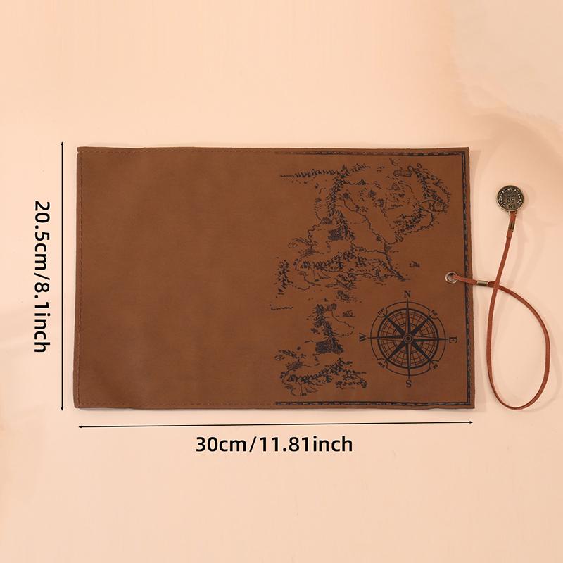 1Pc Creative Treasure Map Retro Pencil Case Leather Large Capacity Roll Pencil Bag Embossed Buckle Simple Stationery Box Roll Po
