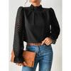 Fall Winter Women's Half Turtleneck Patchwork Wavy Chiffon Long Sleeve Top, European American Style Crossborder Women's Clothing