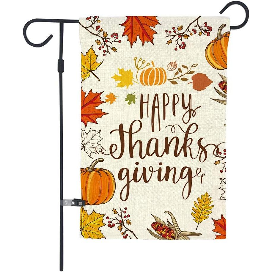Happy Thanksgiving Garden Flag,Fall Maple Leaf Leaves Pumpkin Farm Harvest,Double Sided Decorative House Flags Home Lawn Yard Indoor Outdoor Decor,