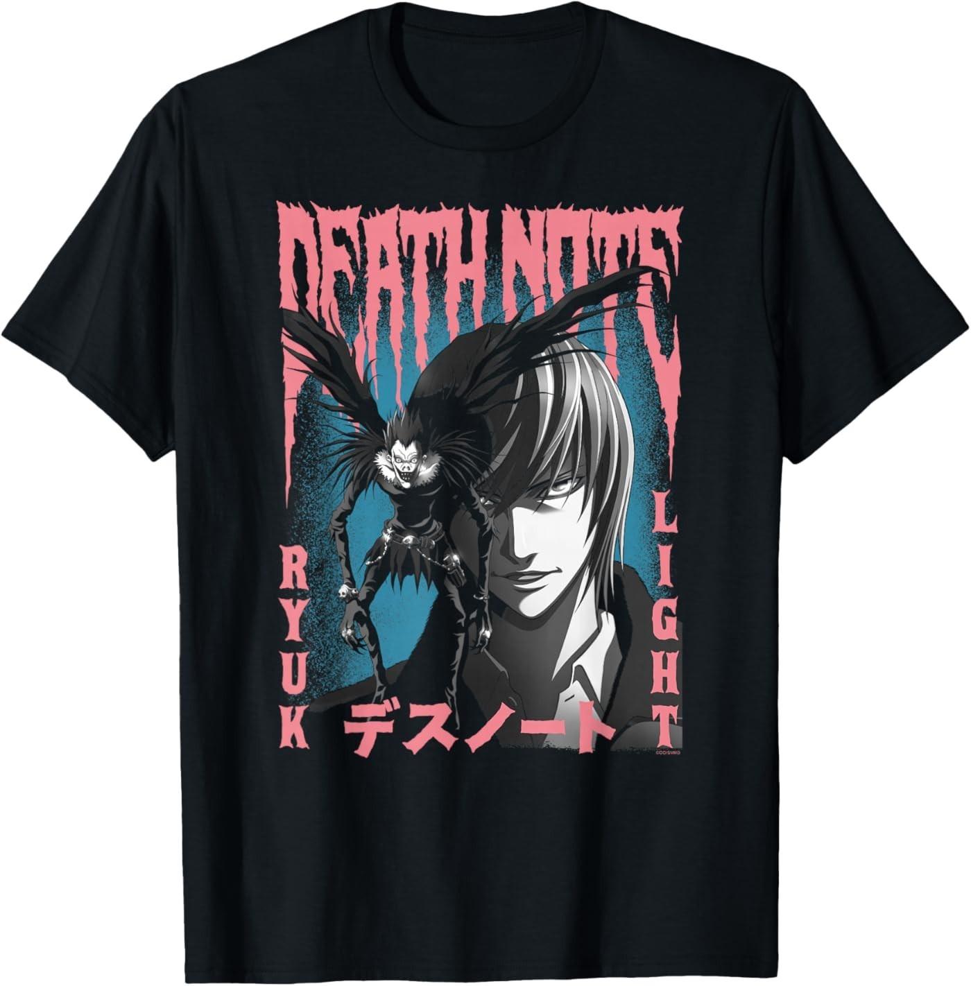 Death Note Pink and Blue Horror Poster Anime T-Shirt S разноцветный