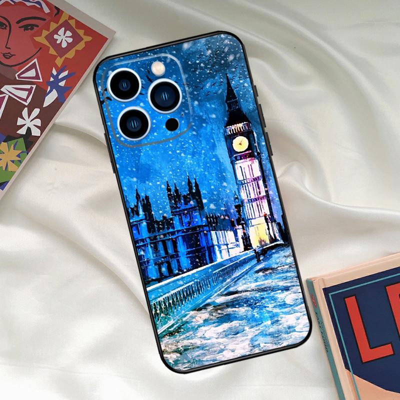 Retro Winter Snow London Phone Case For iPhone 16 15 14 13 12 11 Pro Max XS X XR Plus 13 12 Mini Cover Coque