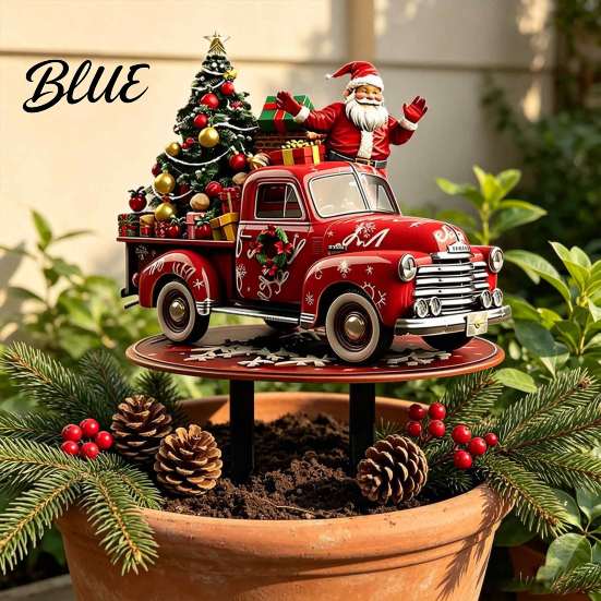 Santa Claus Yard Patio Christmas Stake Red Retro Decoration Garden Truck Decoration Xmas Tree Acrylic Lawn Ornament for Outdoor