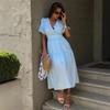 French V-neck Elegant Coffee Break Dress For Women With Hollow Design