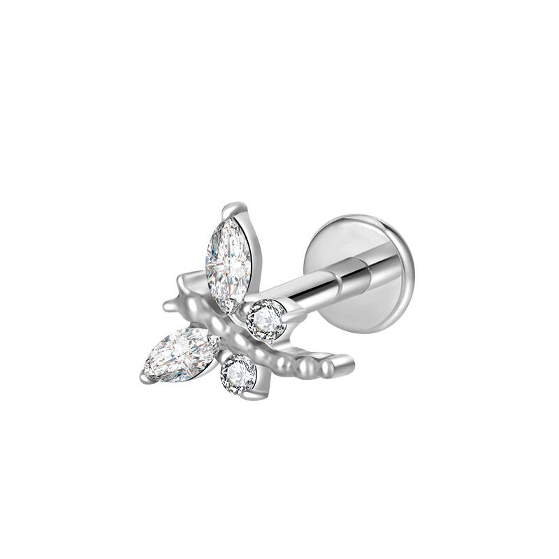 Hot Sale Body Jewelry: Titanium Labret Flatback Tragus Earring Stud Internal Thread Zircon Rings