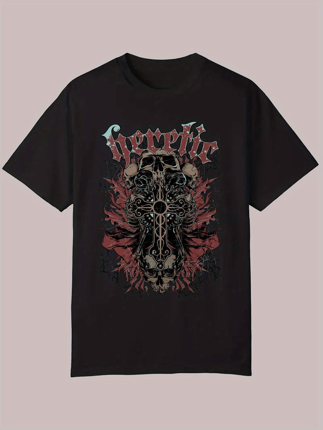 Black Graphic Print T-shirt - Casual Crew Neck L