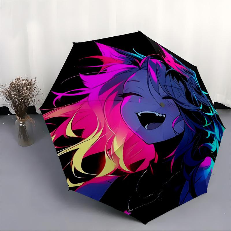 1 Stück Neon Wolf Lebendige Ohren Automatisches Öffnen/Schließen Regenschirm 8 Rippen Stabiler Rahmen, Tragbarer Reise Regenschirm für Damen & Herren, 062