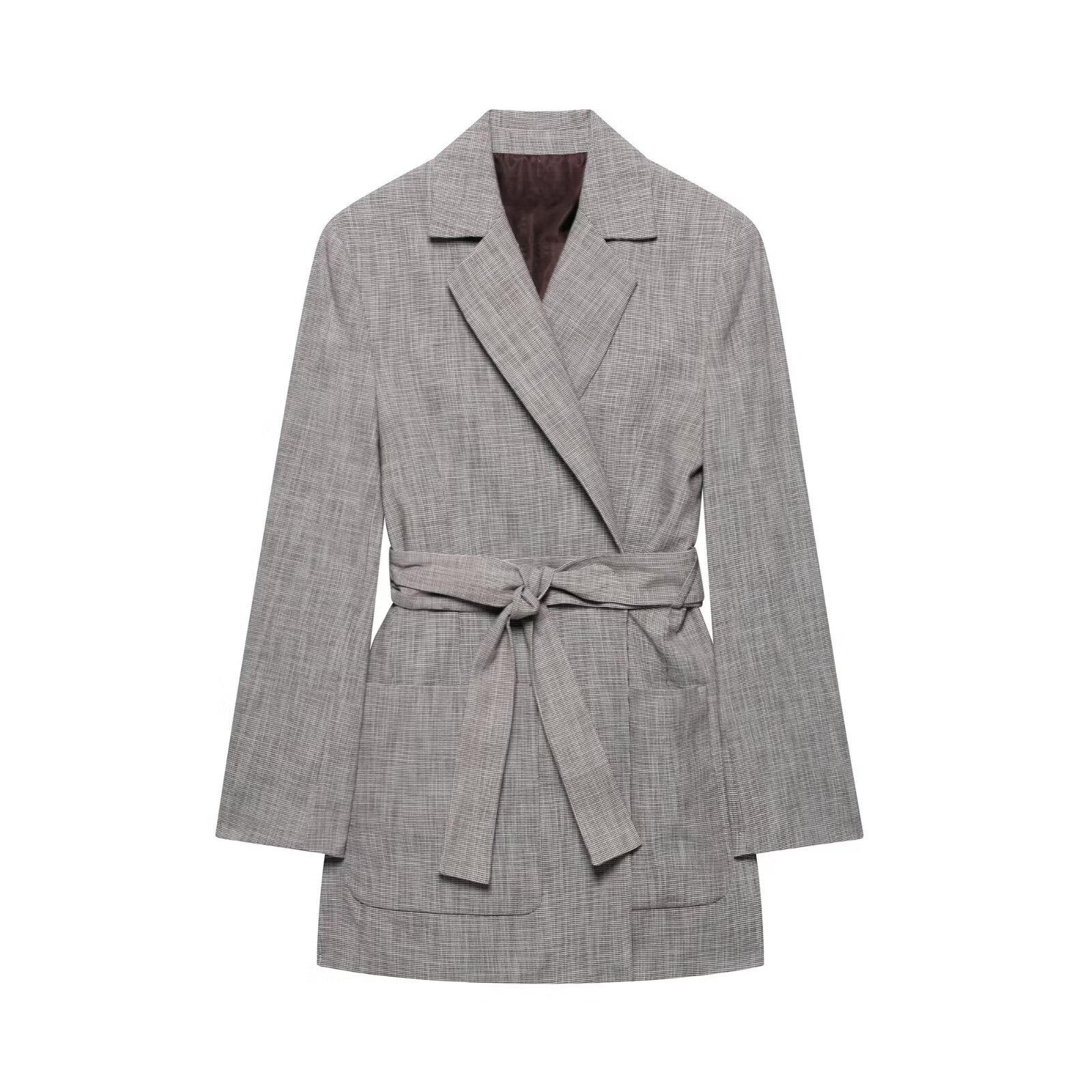 

2025 Summer Women s Slim-Fit Belted Casual Textured Suit Jacket Small