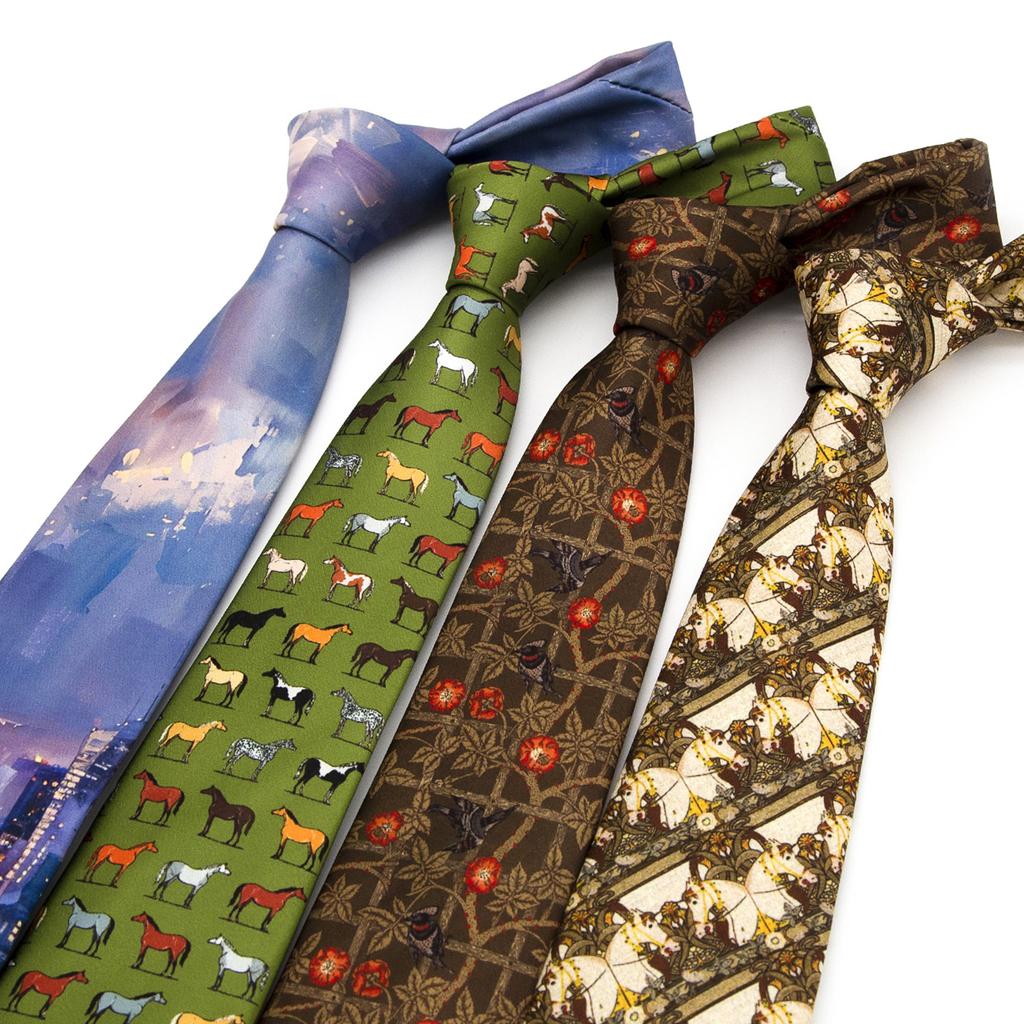Men's Classic 8cm Animal Horse Graffiti Printed Tie Wedding Business Necktie Accessory Gift