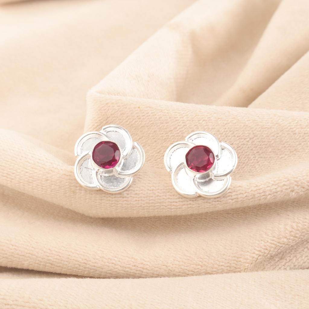 Pink Rubellite Gemstone Stud Post Handmade Mother Gift Earrings Sterling Silver EE-157-10