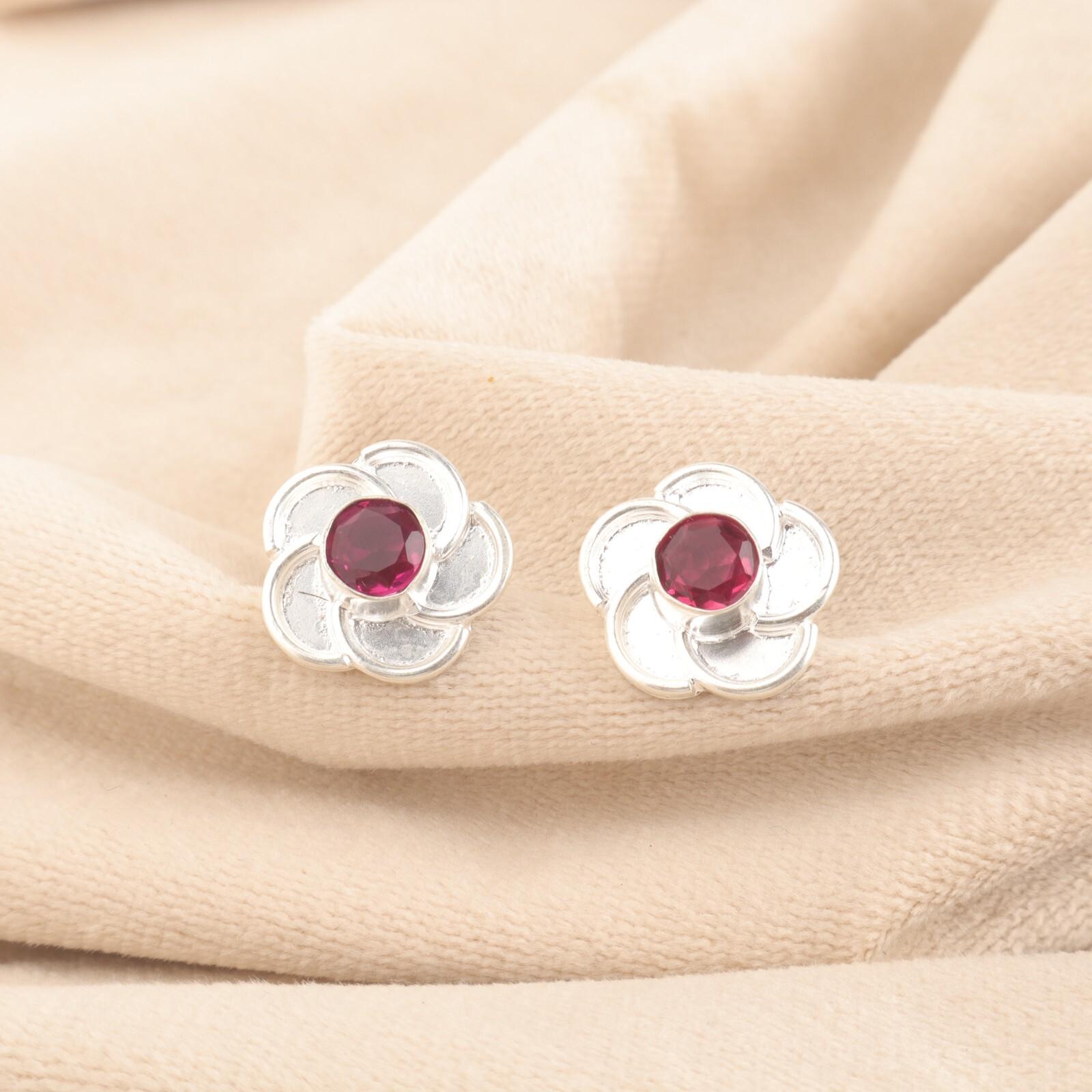 

Pink Rubellite Gemstone Stud Post Handmade Mother Gift Earrings Sterling Silver EE-157-10
