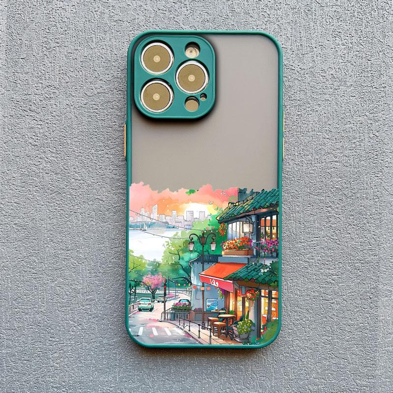 Bländande Anime Gatumotiv Scenari Telefonfodral för IPhone 13 12 11 Pro Max Mini 16 15 14 Max Plus 7 8 Plus SE2 X XR X Baksideskydd