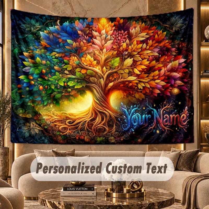 Tree of Life (248) Theme Wall Tapestry Customized With Name Text Personalized Hanging Tapestry For Bedroom Living Room Decor