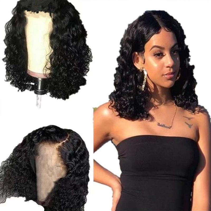 European and American Style Women’s Fashion Wig Black Short Curly Wg with Side Part Synthetic Small Curls