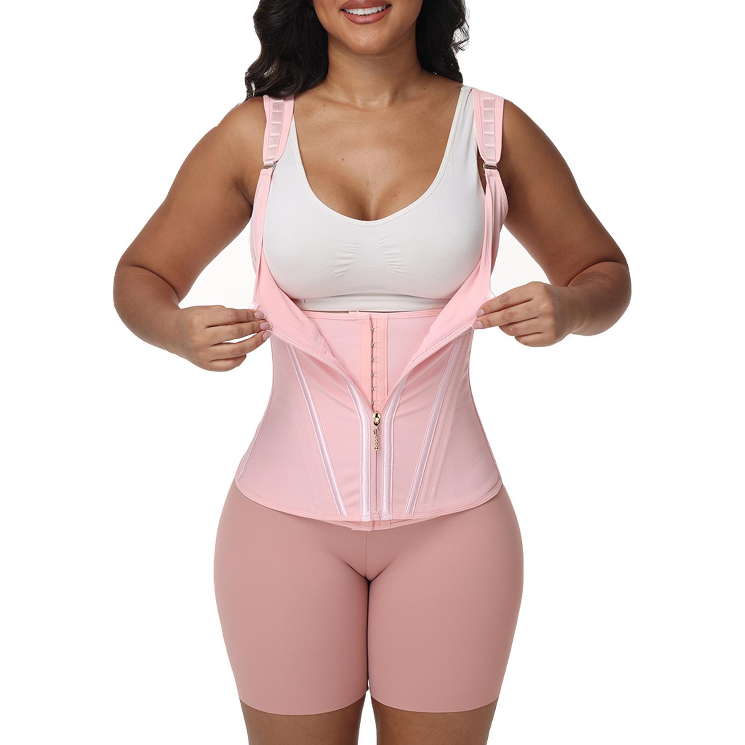

Жіночий коригуючий боді-топ з контролем живота, корсет-тренер для талії, стрункий формувач тіла, майка-жилет на блискавці та гачках M рожевий