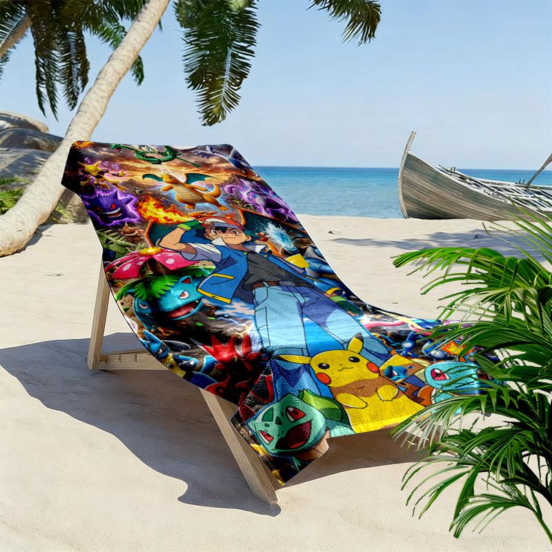Pocket Monster Print Beach Towel, Large Soft Quick Dry Towel for Beach Camping Swimming