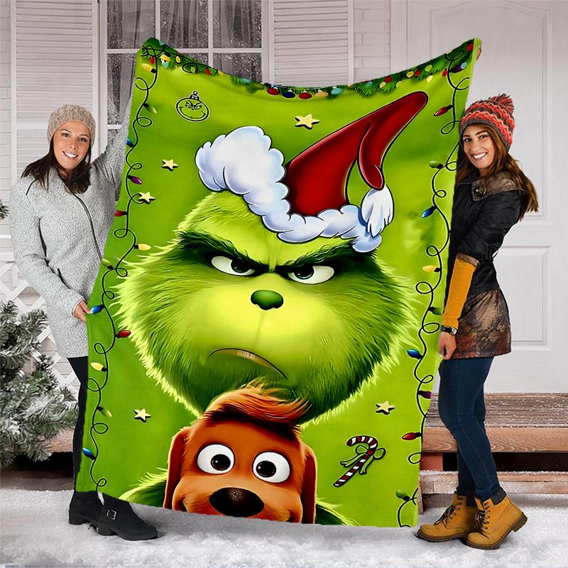 Grinch-Thema Bedruckte Decke Perfekt für Sofa Bett Reisen Außenbereich Maschinenwaschbar Gemütlich Langlebig