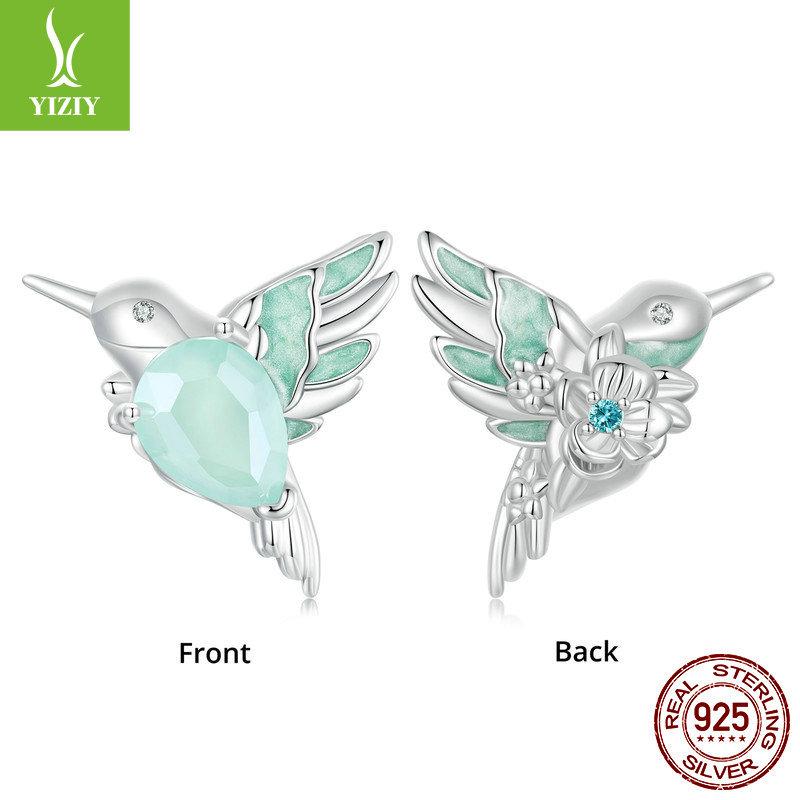 925 Silver Beads Creative Blue-Green Bird Butterfly Insect Spring Series Diy Beaded Bracelet Accessories