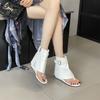 2025 new round head side zipper personalized toe wedge heel belt buckle high heel cool boots herringbone Roman sandals women's shoes