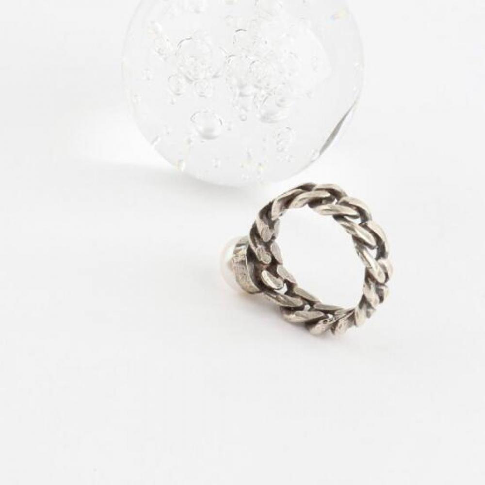 New Arrivals Open Run Pearl Chain Twist Vintage Bold Ring Silver