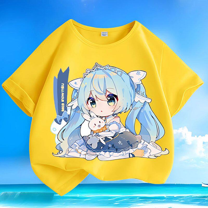 New Cute Hatsune Miku Cotton Printed Unisexs and Womens Summer Loose and Versatile Fashion Casual Round Neck Short Sleeve