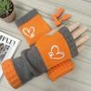 Gants en tricot sans doigts avec broderie de chat et patchwork, Gants décontractés ouverts aux doigts tendance pour femme, Mitaines chaudes d'hiver sans doigts
