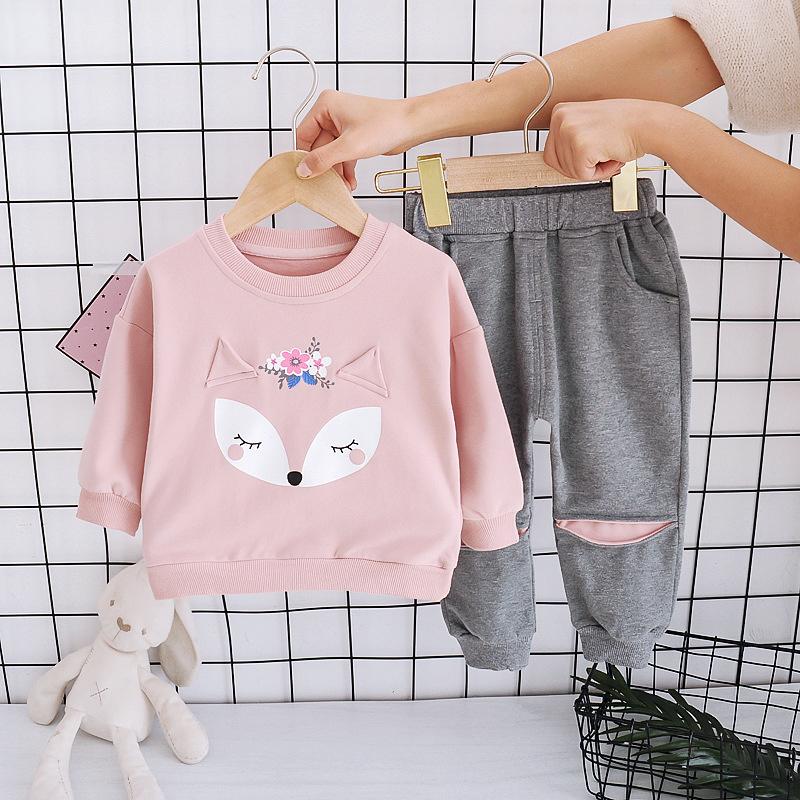 Nouveau costume pour bébé Printemps Automne Vêtements pour enfants Filles Vêtements Enfants T-shirt Pantalon 2 pièces/Ensemble Costume Décontracté pour tout-petit Survêtements pour nourrissons 4T rose