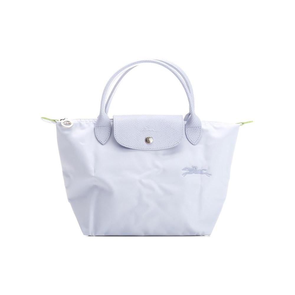 New LONGCHAMP Le Pliage Green Cow Leather Trim Dumpling Bag Handbag Trumpets Women's Light Blue 1621919P79