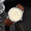 BUREI Men's Minimalist Classic Analog Quartz Watch Leather Waterproof Off-White Brown Gift