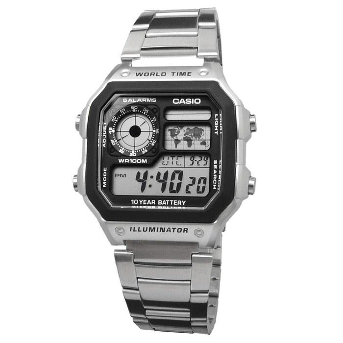 Casio World Time AE-1200WHD-1AV Digital Watch (Silver Metal Band)