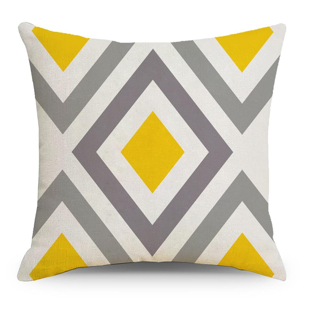 Yellow Geometric Linen Pillow Cover Home Sofa Bedside Cushion Pillow Cover Set Premium Durable Quality Useful Practical