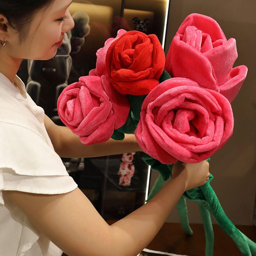 Fashion Artificial Flower Branch Red Simulation Plush Rose Rose Flower Bouquet  Birthday Gift