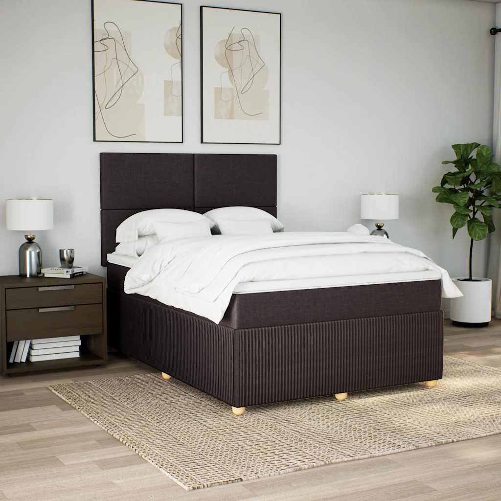 Box Spring Bed with Mattress Dark Brown 140 x 190 cm Fabric