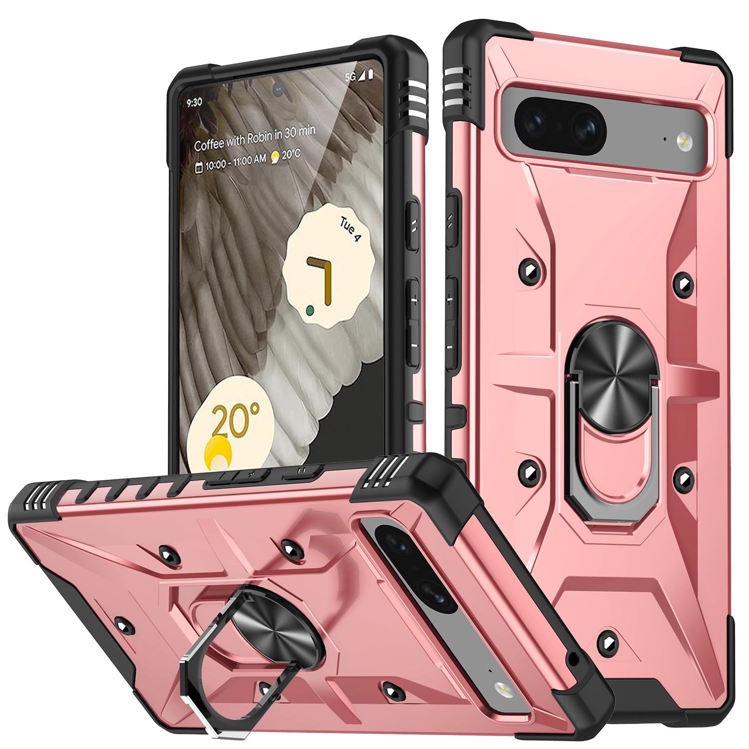 

For Google Pixel 7 5G TPU+PC Dual Layer Phone Case Ring Holder Kickstand Protective Cover Rose Gold