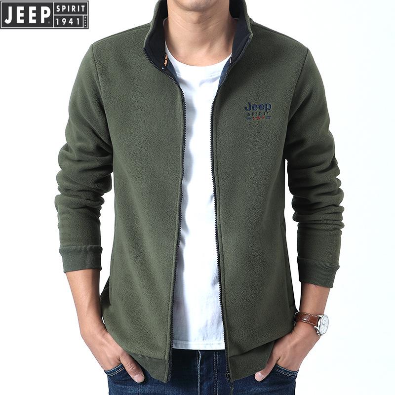 

JEEP SPIRIT Men s Plus Size Fleece Cardigan Jacket - Stand Collar, Thickened Outerwear XL