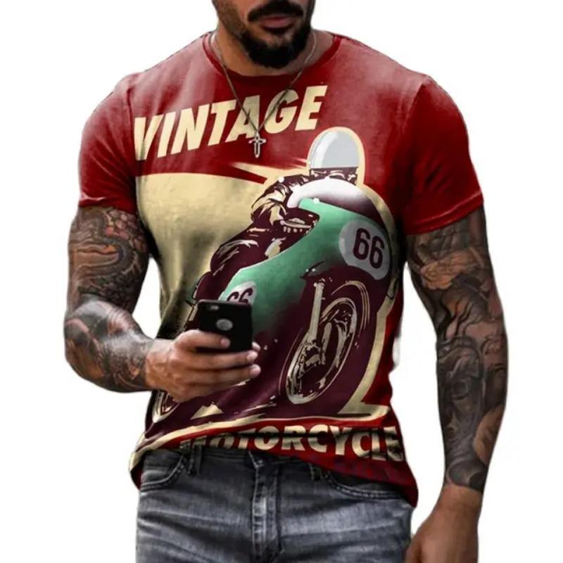 Vintage Men's T-shirts 3D Retro Print Short Sleeve Letter Tops Fashion Oil T Shirt For Mens Motorcycle T-shirts Oversized Tees