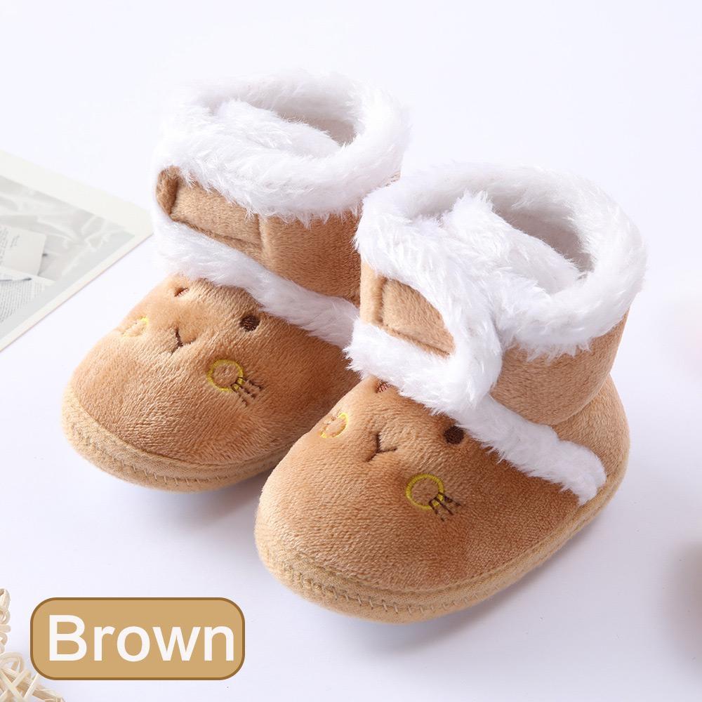 Winter Warm Coral Fleece Cartoon Cotton Crib Baby Snow Boots Anti Slip Newborn 0 18 Months 0-6 Months коричневый
