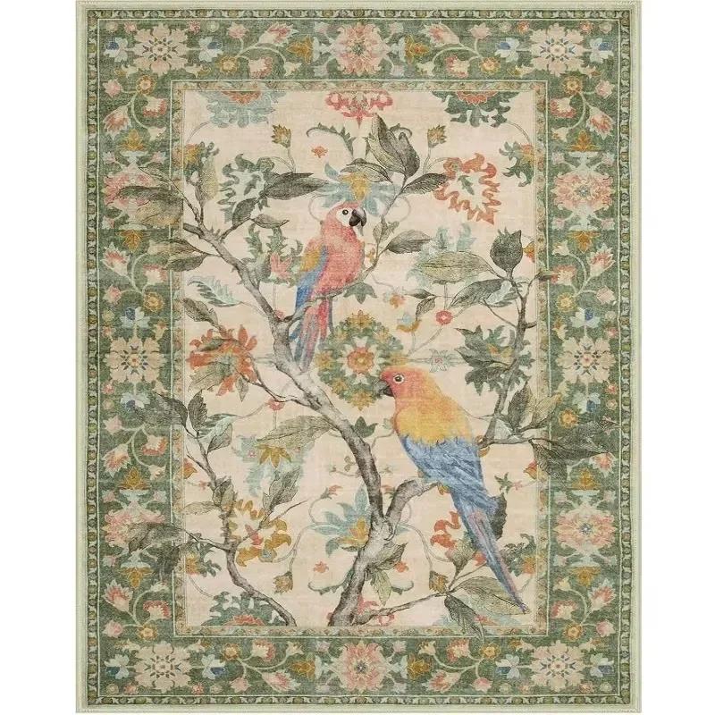 Floral Birds Pattern Area Rug Flower Bird Carpet for Living Room Bedroom Bedside Soft Non-Slip Washable Floor Mat Home Decor